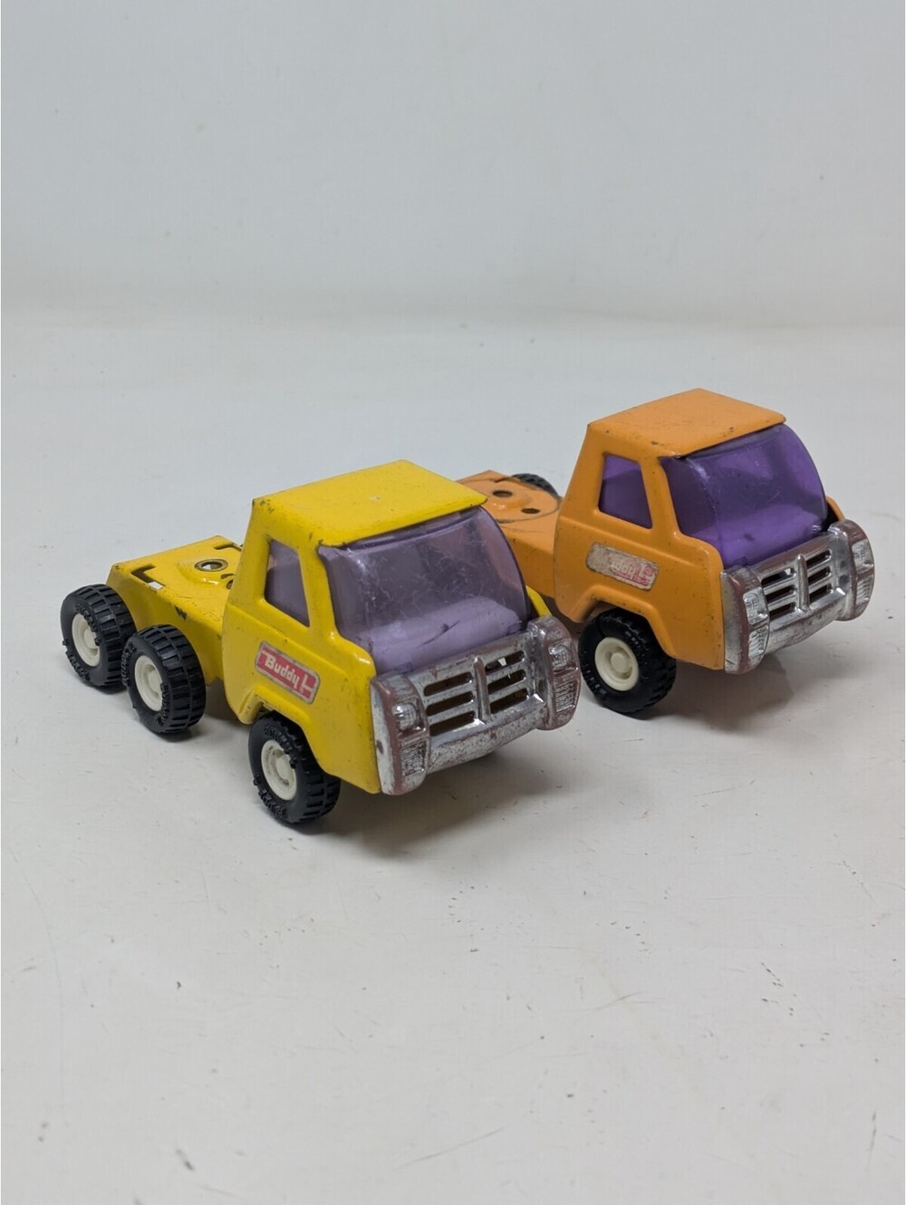 Vintage BUDDY L Yellow + Orange Trucks Pressed Steel Japan 1970’s